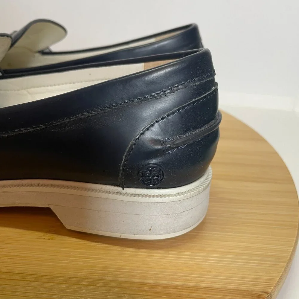 Tory Burch Sport Women 6 Navy Blue Leather Loafer Golf Tee Pocket Preppy